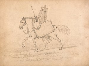 Häst fullastad med konstnärsattiraljer av John Sell Cotman