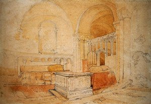 Interiör av Norwich Cathedral (penna och akvarell på papper) av John Sell Cotman