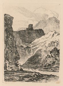 Liber Studiorum: Platta 12, Dolbadern Castle, Llanberris Lake, North Wales, 1838. av John Sell Cotman