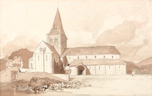 Notre Dame på vattnet, Domfront, Normandie av John Sell Cotman