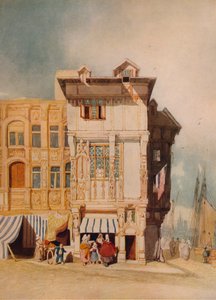 Gamla hus, med figurer, c1836 av John Sell Cotman
