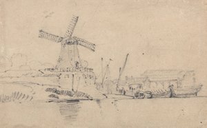 Flod och väderkvarn av John Sell Cotman
