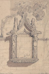 Skulptur på ett hus på norra sidan av katedralen i Bayeux av John Sell Cotman