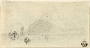 Skiss av Mont Saint Michel (recto); Byggnader bredvid vattnet (verso) av John Sell Cotman