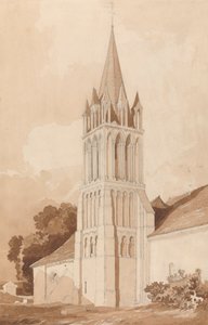 Sydostvy av kyrkan Ifs, nära Caen, Normandie av John Sell Cotman