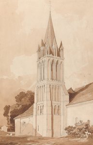 Sydostlig vy över Ifs-kyrkan, nära Caen, Normandie av John Sell Cotman