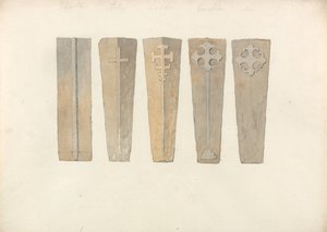 Studier av fem kistlock från kyrkor i Norfolk av John Sell Cotman