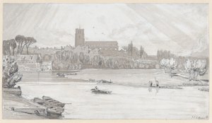 Staden Beccles sedd från bron, Suffolk av John Sell Cotman