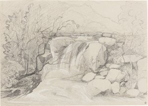 Vattenfall med stenar av John Sell Cotman