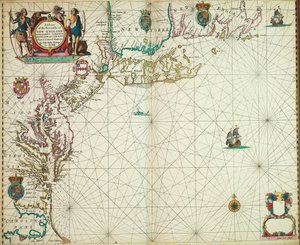 Ett sjökort över kusterna i New England, New Jersey, Virginia, Maryland och Carolina från Cape Cod till Cape Hatteras