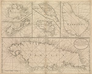 Diagram över Jamaica, Barbados, St Christopher, Martinique, Antigua och Bermuda av John Seller
