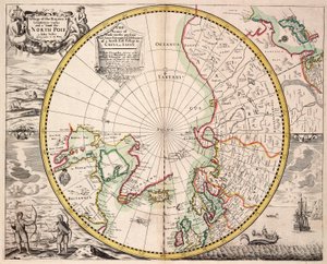 Polarprojektionskarta med polcirkeln, ca 1680 (kolorerad gravyr)