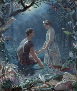 En midsommarnattsdröm, Lysander och Hermia - Hermia och Lysander, en midsommarnattsdröm - av John Simmons (1823-1876)