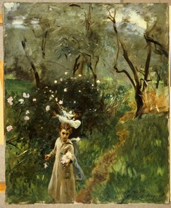 Samlar blommor i skymningen av John Singer Sargent