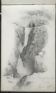 Great Cascade, Tivoli, Italien, 22 april 1869 (grafit på benvitt vävt papper) av John Singer Sargent