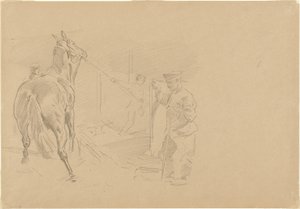 Man som drar in en häst i ett stall av John Singer Sargent