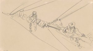 Men on a Spar, ca 1876 (grafit på vävt papper) av John Singer Sargent