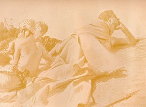 Liggande figurer David i Sauls läger, c1905 av John Singer Sargent