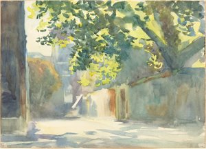Solbelyst vägg under ett träd av John Singer Sargent