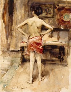 Modellen, 1876 (wc över grafitpenna på vävt papper) av John Singer Sargent