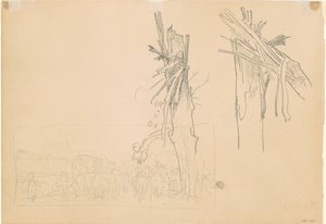 Två krossade träd; och studera för "Vägen" [verso] av John Singer Sargent