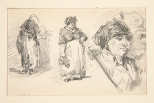 Två stående figurer och ett huvud av John Singer Sargent