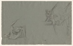 Draperistudie; Två figurer som drar en stolpe av John Singleton Copley