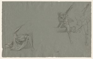Draperistudie, två figurer som drar en stolpe, 1785-86. av John Singleton Copley