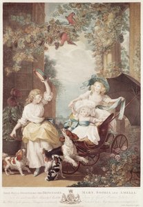 Prinsessorna Mary (1776-1857), Sophia (1777-1848) och Amelia (1783-1810), döttrar till Georg III, graverad av Francesco Bartolozzi (1727-1815) (mezzotintgravyr) av John Singleton Copley