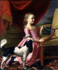 Ung dam med en fågel och en hund av John Singleton Copley