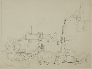 Hus och stenmur, Newlyn av John Skinner Prout