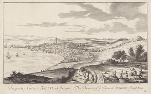 En bild av Dundee, Angus, Skottland tecknad 1693