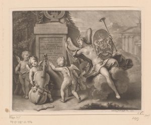 Änglar med musikinstrument vid ett monument av John Smith