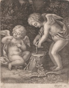 Cupids som provar en pilbåge av John Smith