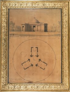 Höjd och plan av ett hundhus, 1779 (penna och bläck och wc på papper)