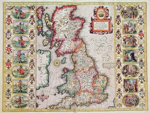 Storbritannien som det bestämdes under de engelska saxarnas tid, särskilt under deras heptarki (handfärgad koppargravyr) av John Speed