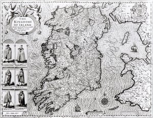 Konungariket Irland, graverat av Jodocus Hondius (1563-1612), "Theatre of the Empire of Great Britain", pub. av John Sudbury och George Humble, 1611-12 (se 108099 för detaljer av John Speed