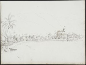 Utsikt över Papeete från hamnen, november 1845 av John Speer
