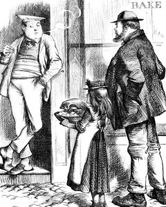 En far och dotter kommer med mat för stekning till den lokala bagaren för att lagas av John Tenniel