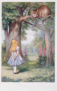Alice and the Cheshire Cat, Alices Adventures In Wonderland And Through The Looking-Glass And What Alice Found There, by Lewis Carroll (1832 - 98), published 1911 (coloured lithograph) av John Tenniel