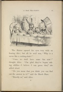 Alice på den galna hattmakarens tebjudning. av John Tenniel