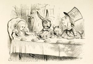 Alice på den galna hattmakarens tebjudning. av John Tenniel