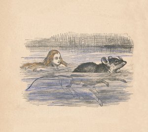 Alice simmar med en mus i en pool, 1889 av John Tenniel