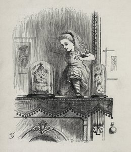 Alice korsar spegeln - I "" Alices äventyr i Underlandet och genom glasögonen"" av Lewis Carroll, illustration av John Tenniel (1820-1914) av John Tenniel