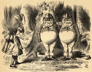 Alice med Tweedledum och Tweedledee. Illustration av Sir John Tenniel av John Tenniel