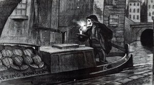 Kampanjteckning av John Tenniel som föreslår att parlamentet bör införa säkerhetsbestämmelser för hantering och transport av sprängämnen efter förstörelsen av en pråm som fraktar krut på Regent