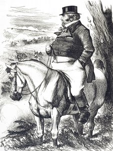 Tecknad film som visar John Bull som tittar på höstens manövrar av John Tenniel