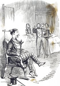 Tecknad film som visar en huvudklämma som används för att hålla fotografens motiv stilla av John Tenniel