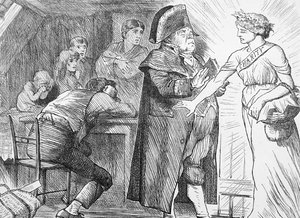 Välgörenhet som sopar undan Brumbles protester i hennes beslutsamhet att hjälpa fattiga familjer i nöd av John Tenniel