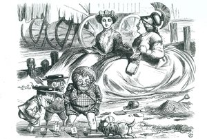 Frankrike och Storbritannien tittar på barnen (John Bull, Mr Punch och Napoleon III). Detta år markerade 50 år av fred mellan Frankrike och Storbritannien och början på Entente Cordiale. John Tenniel tecknad från 
